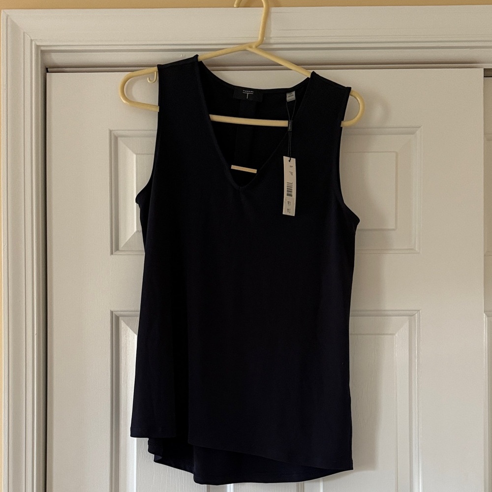 T Tahari Black Asymmetrical Tank Top